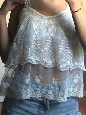 American Eagle Cream Lace Embroidered Cami Tank Top Size M Boho Festival